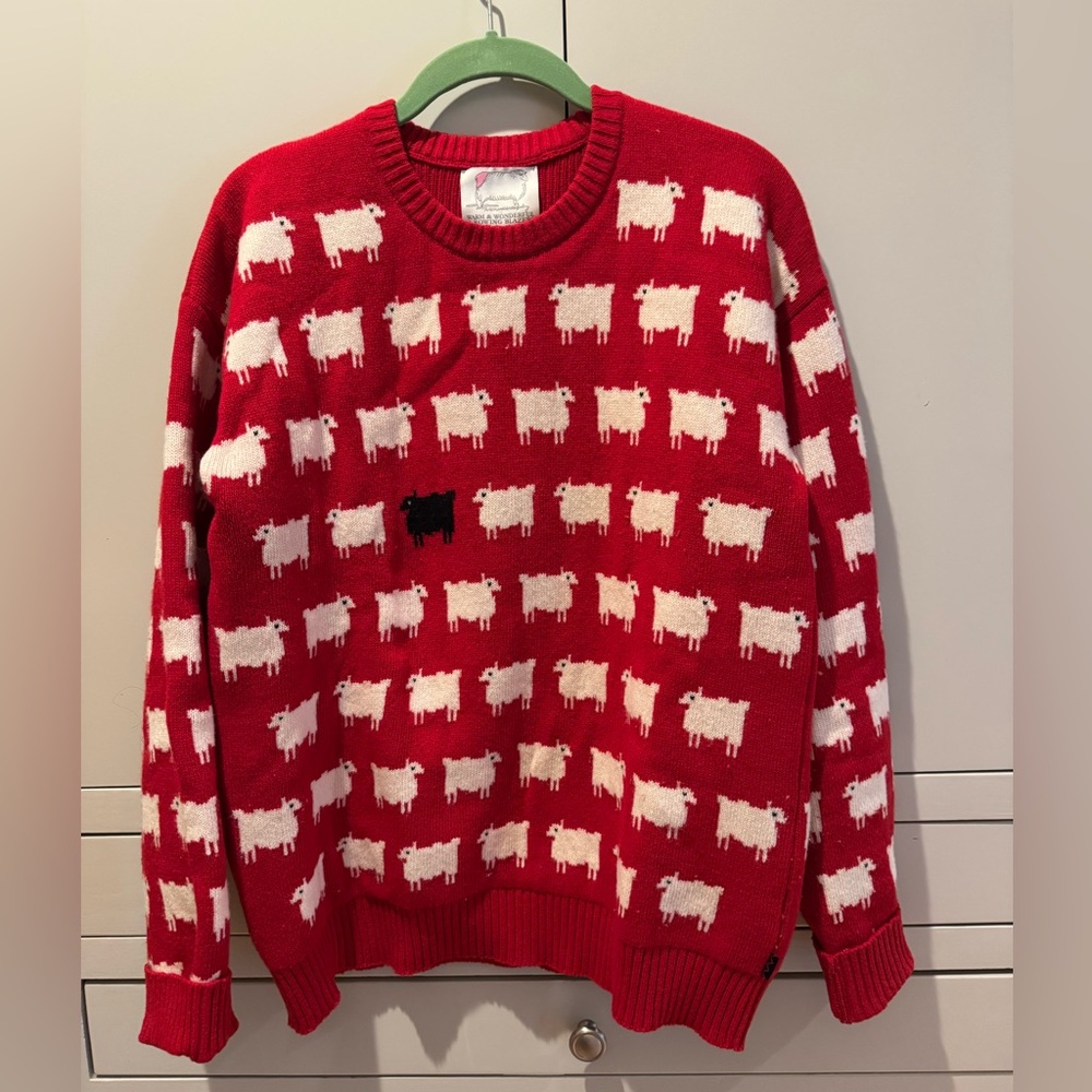 Rowing Blazers Red and White Crewneck Sweater with Sheep Design